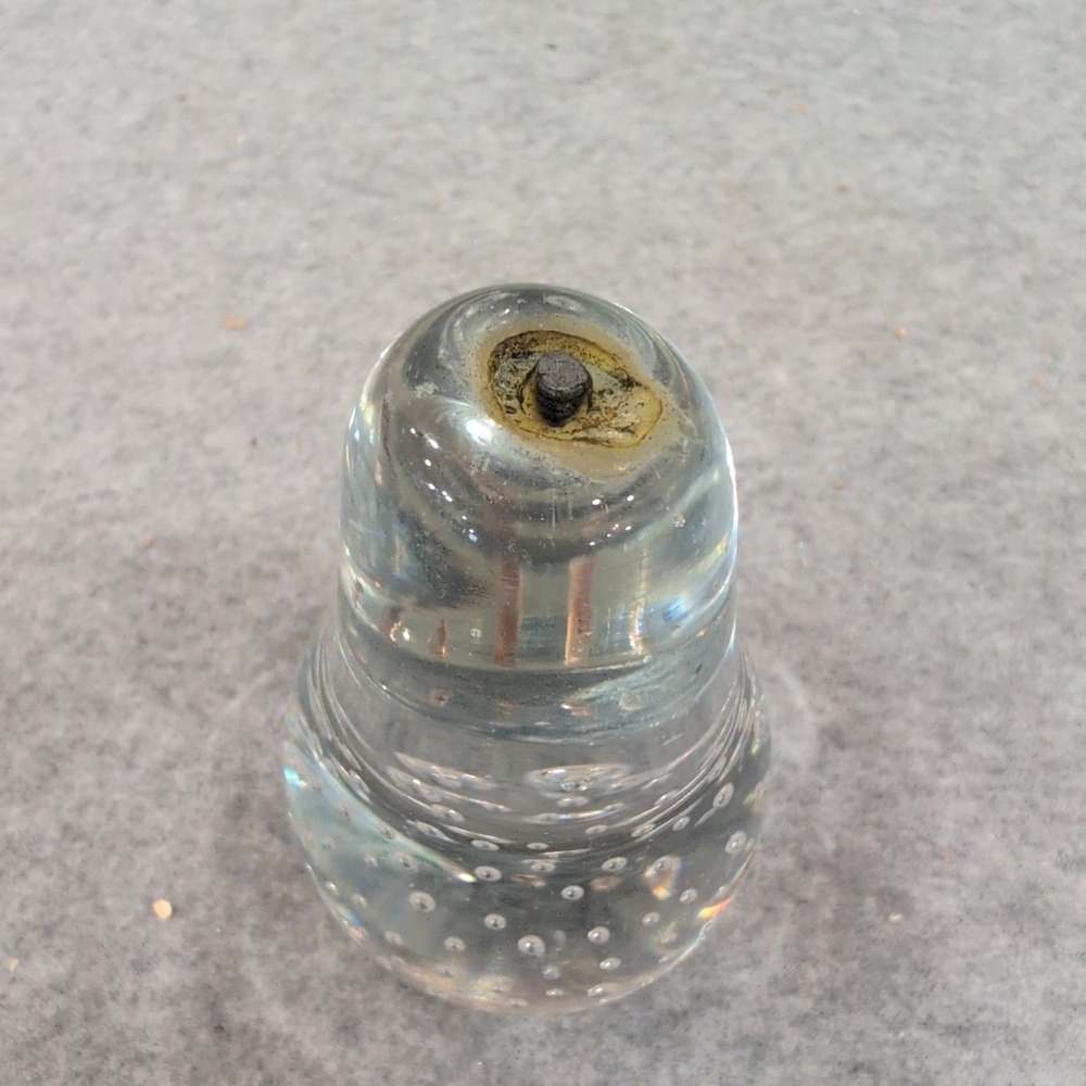 Vintage Clear Controlled Bubble Art Glass Pear Paperweight Metal Stem Figurine - Picture 2 of 4
